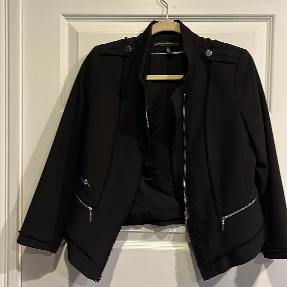 White House Black Market black moto style blazer with silver detail, size 10